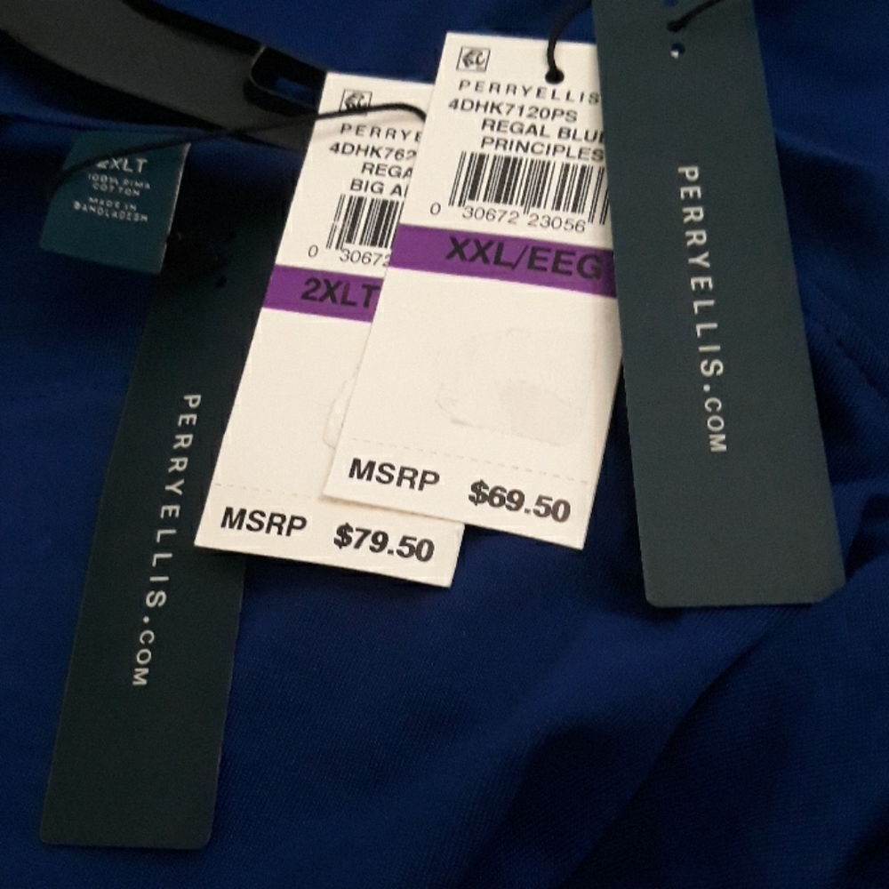 Perry Ellis 76 Logo Blue Long Sleeve T Shirt Mens NEW Athletic Pima Cotton XXL - Picture 3 of 4